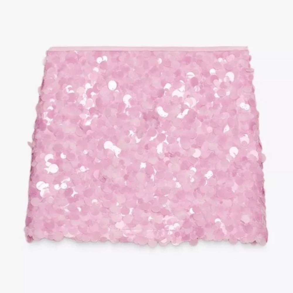 Zara Bubble gum Pink Sequin Mini Skirt